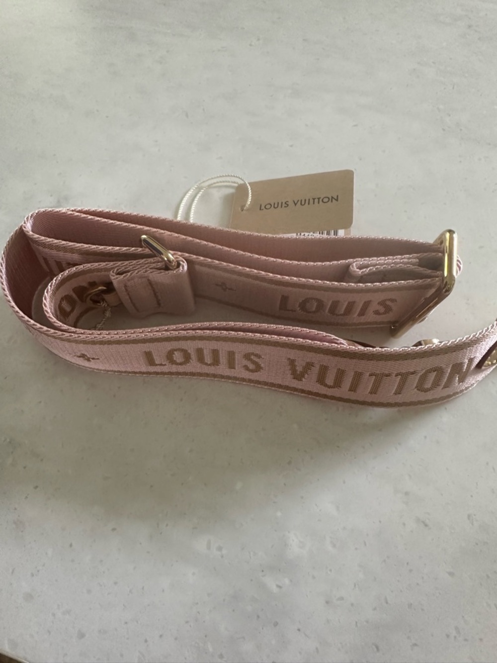 Louis Vuitton Pink Logo Jacquard Strap with Gold Hardware